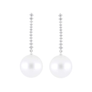 Aretes de oro blanco con perlas y diamantes