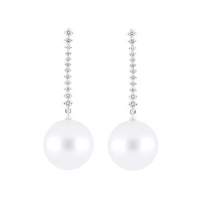 Aretes de oro blanco con perlas y diamantes