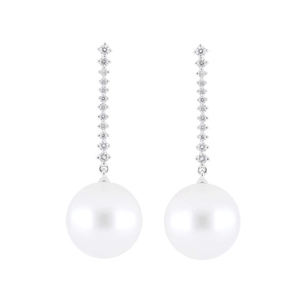 Aretes de oro blanco con perlas y diamantes