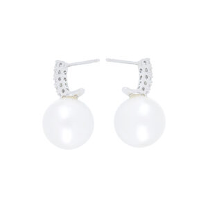 Aretes de oro blanco con perlas y diamantes - Imagen 2
