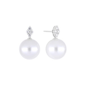 Aretes de oro blanco con perlas y diamantes