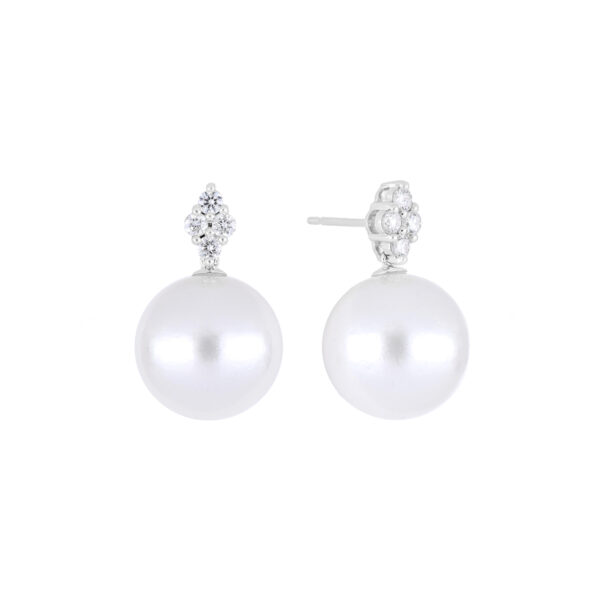 Aretes de oro blanco con perlas y diamantes
