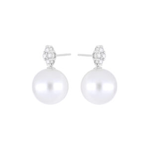 Aretes de oro blanco con perlas y diamantes - Imagen 2