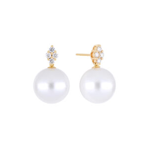 Aretes de oro amarillo con perlas y diamantes