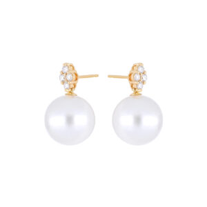 Aretes de oro amarillo con perlas y diamantes - Imagen 2