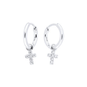Arracadas en oro blanco con cruces y diamantes