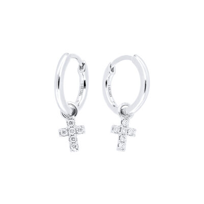 Arracadas en oro blanco con cruces y diamantes