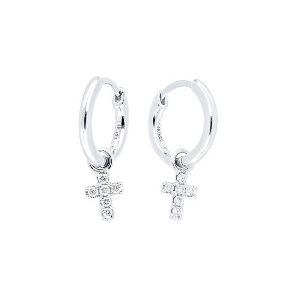 Arracadas en oro blanco con cruces y diamantes