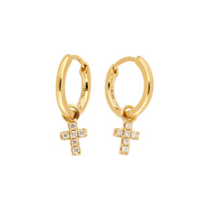 Arracadas en oro amarillo con cruces y diamantes