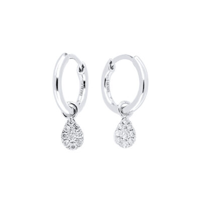 Arracadas en oro blanco con gotas y diamantes