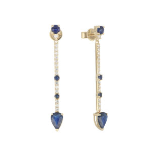 Aretes de Oro Amarillo con Diamantes y Zafiros - Imagen 2