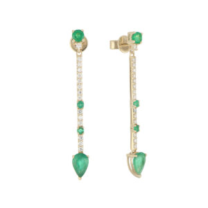 Aretes de Oro Amarillo con Esmeraldas y Diamantes - Imagen 2