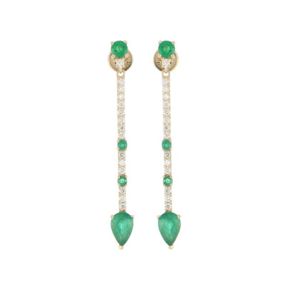 Aretes de Oro Amarillo con Esmeraldas y Diamantes