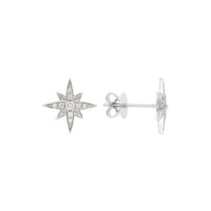 Broqueles estrella plana de oro blanco con diamantes