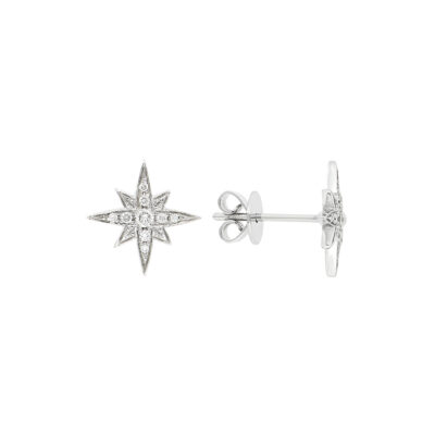 Broqueles estrella plana de oro blanco con diamantes