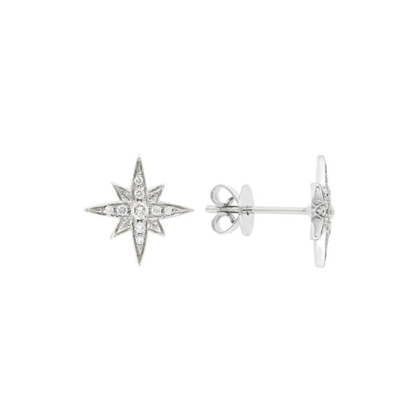 Broqueles estrella plana de oro blanco con diamantes