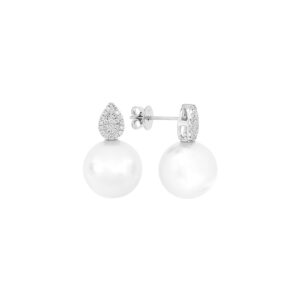 Aretes de oro blanco con perlas y diamantes