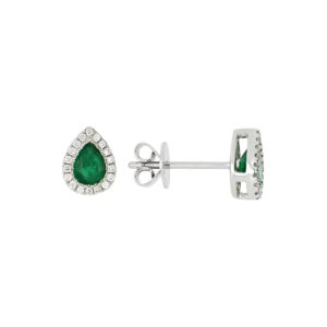 Broquel en oro blanco con diamantes y esmeraldas