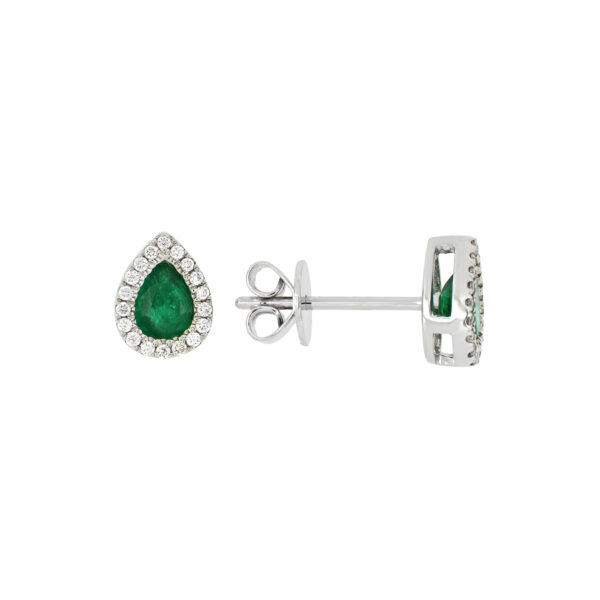 Broquel en oro blanco con diamantes y esmeraldas