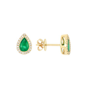 Broquel en oro amarillo con diamantes y esmeralda