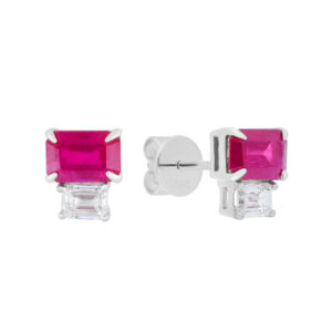 Broqueles de oro blanco con rubí y diamante