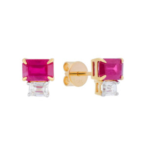 Broqueles de oro amarillo con rubí y diamantes