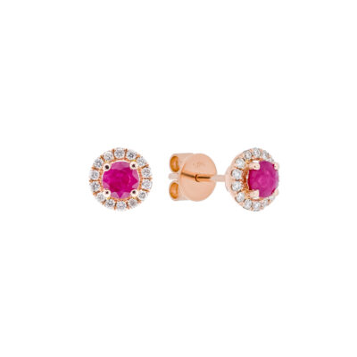 Broquel redondo de oro con rubi y diamantes
