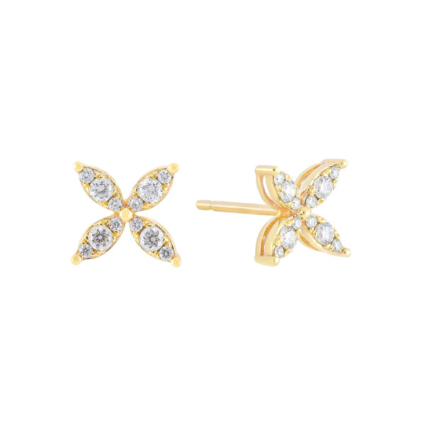 Broqueles hojas de oro amarillo con diamantes