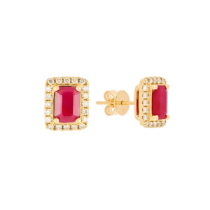 Broqueles de oro amarillo con rubíes y diamantes