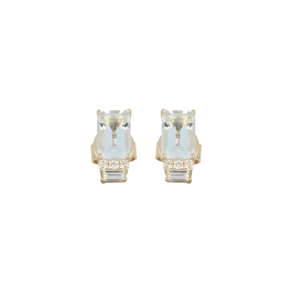 Broqueles de Oro Amarillo con Aguamarina y Diamantes