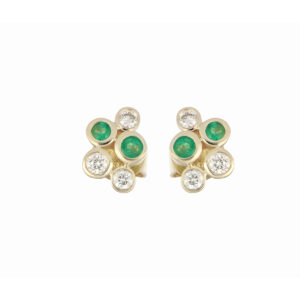 Broqueles de Oro Amarillo con Esmeralda y Diamante