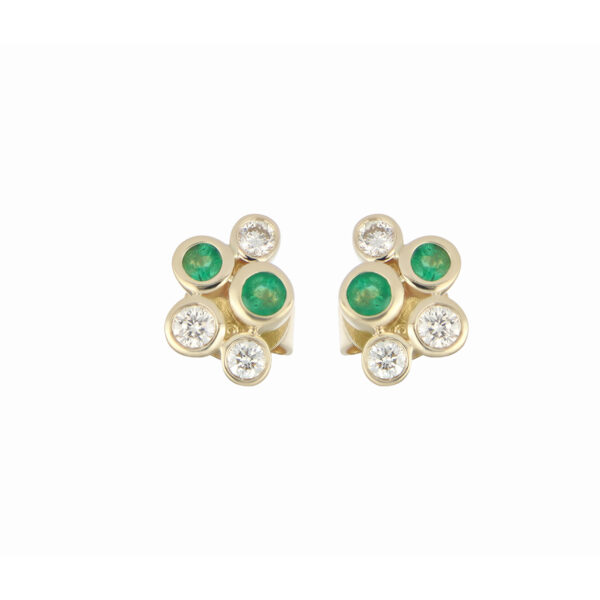 Broqueles de Oro Amarillo con Esmeralda y Diamante
