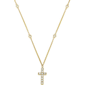 Gargantilla cruz, oro y diamantes.
