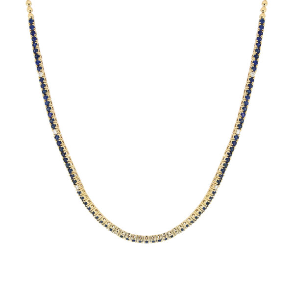 Gargantilla tenis de oro con zafiros y diamantes