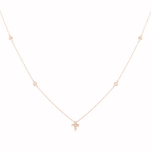 DIJE CRUZ PLANA DE ORO ROSA CON DIAMANTES