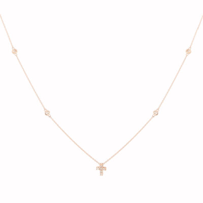 DIJE CRUZ PLANA DE ORO ROSA CON DIAMANTES