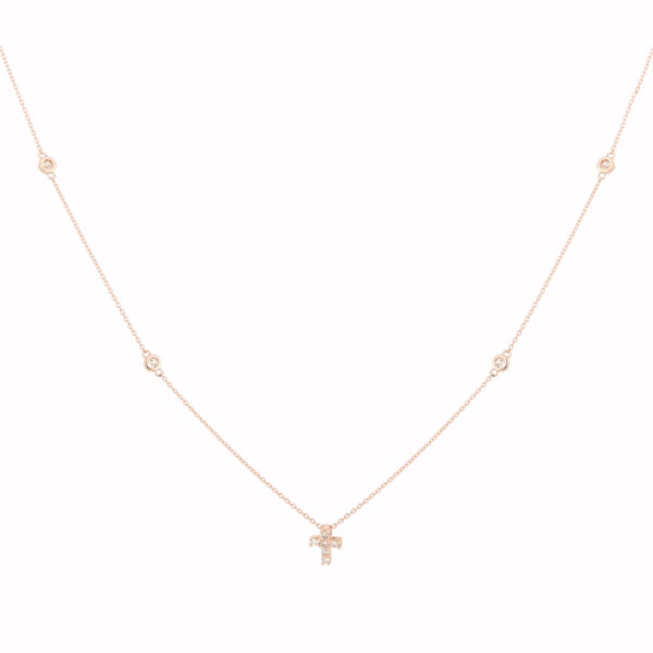 DIJE CRUZ PLANA DE ORO ROSA CON DIAMANTES