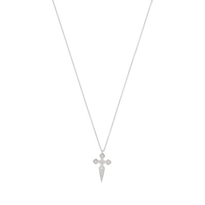 Dije cruz de oro blanco con diamantes