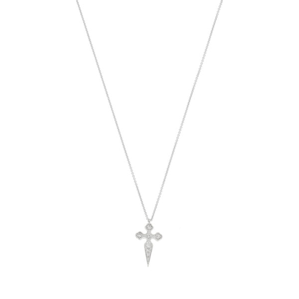 Dije cruz de oro blanco con diamantes