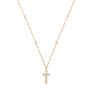 Dije de cruz de oro rosa con diamantes