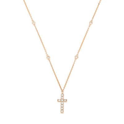 Dije de cruz de oro rosa con diamantes