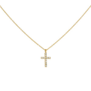 Dije cruz de oro amarillo con diamantes