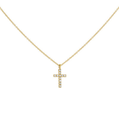 Dije cruz de oro amarillo con diamantes