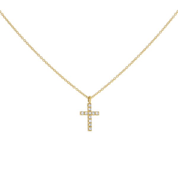 Dije cruz de oro amarillo con diamantes