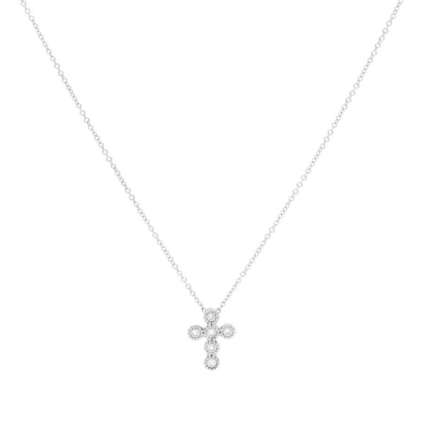 Dije cruz de oro blanco con diamantes