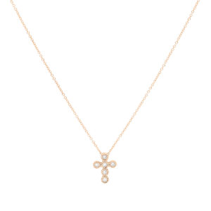 Dije cruz de oro rosa con diamantes