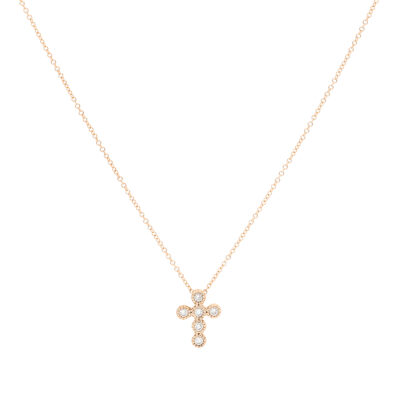 Dije cruz de oro rosa con diamantes