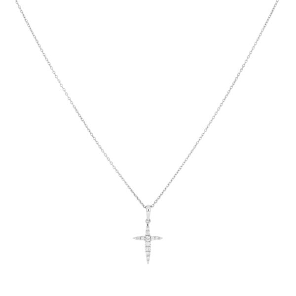 Dije cruz de oro blanco con diamantes