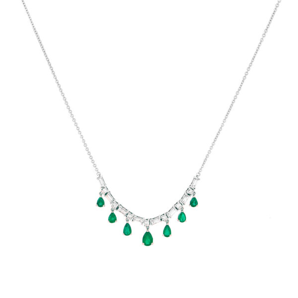 Gargantilla de oro blanco con esmeraldas y diamantes
