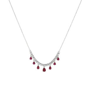Gargantilla de oro blanco con rubíes y diamantes
